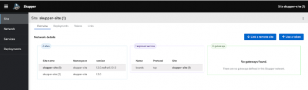 A screenshot of the skupper web console.