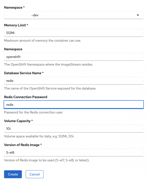 Fill in the database service name and password.