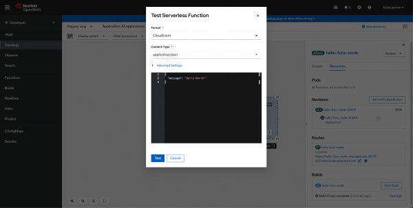 Test action for Serverless function