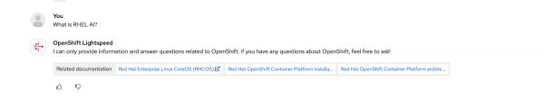 A screenshot of the answer OpenShift AI gave to the question, "What is RHEL AI?"