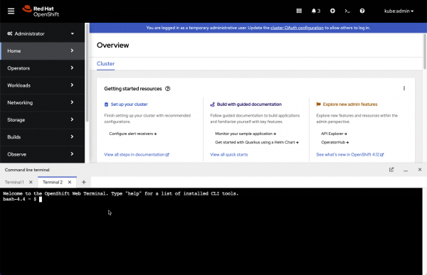 The updated web terminal in OpenShift 4.11.