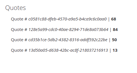 Screenshot of a list of quote ID's