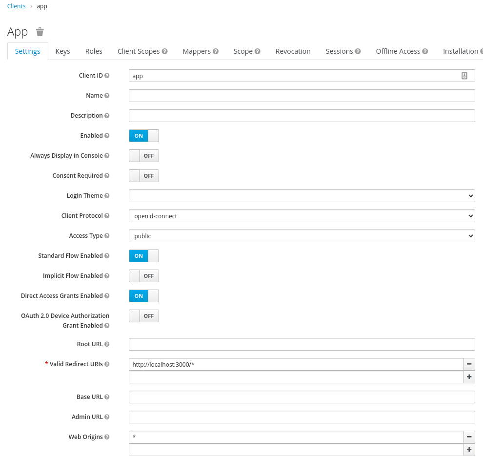 The creation form for an application allows you to configure how clients connect.