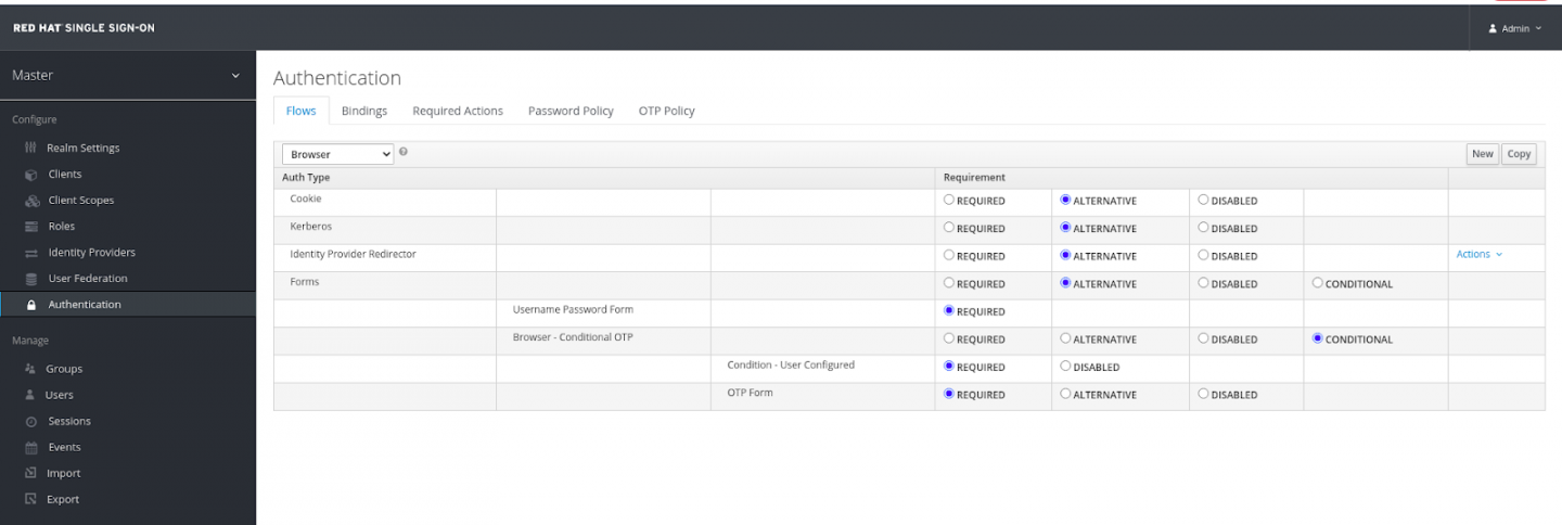 Kerberos is configured in the Authentication screen.