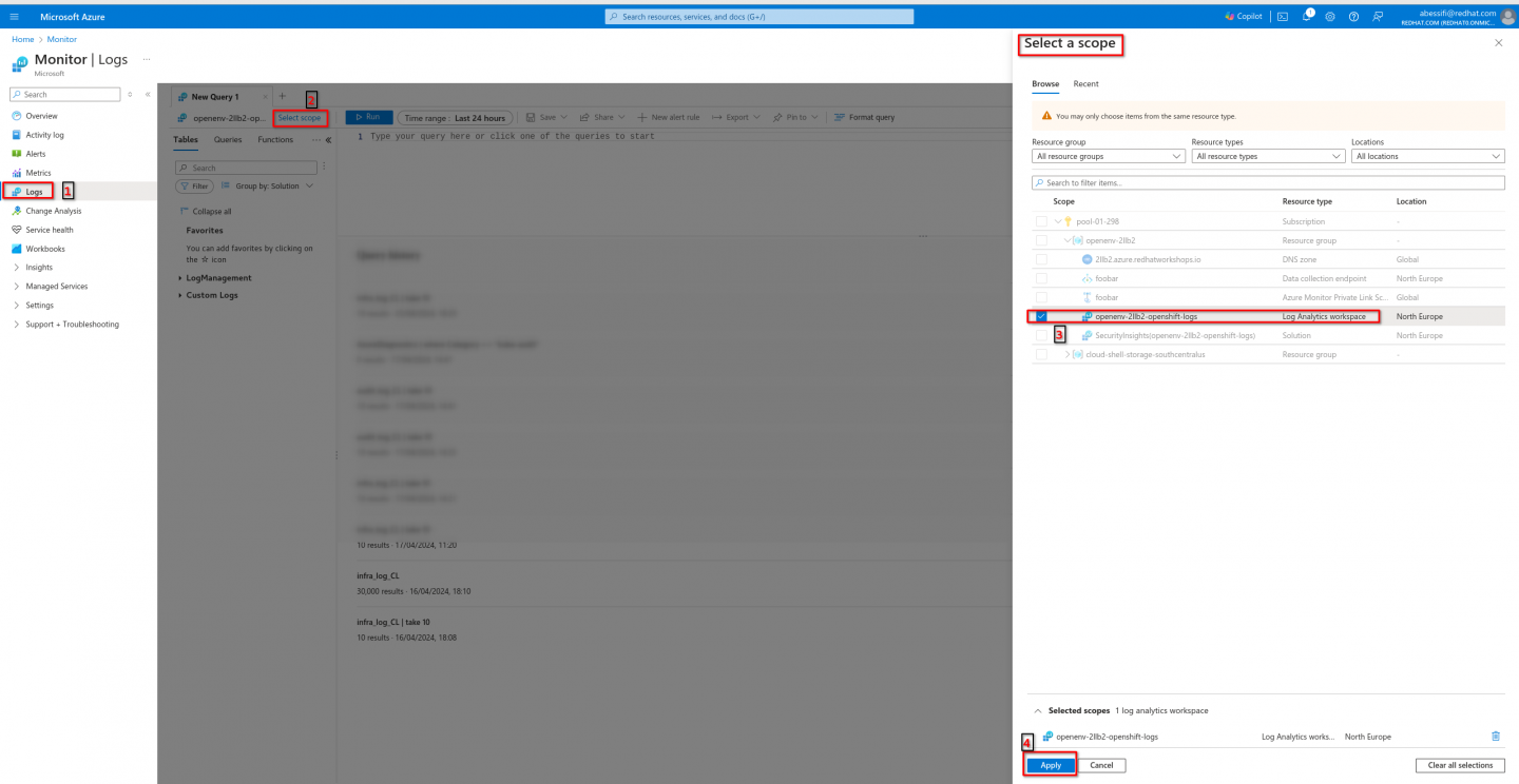 Define Scope by selecting the target Log Analytics Workspace