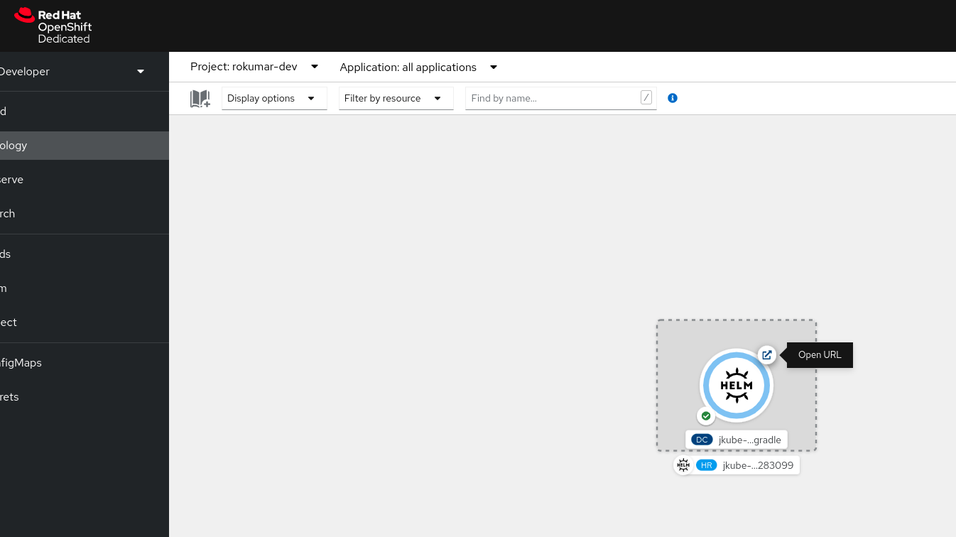 A screenshot of the OpenShift console showing a Helm chart.