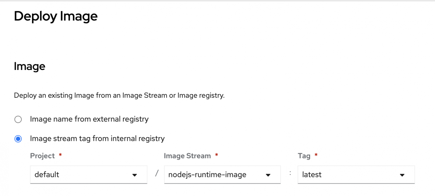 On the Deploy Image interface, you can choose "t Image stream tag from internal registry".