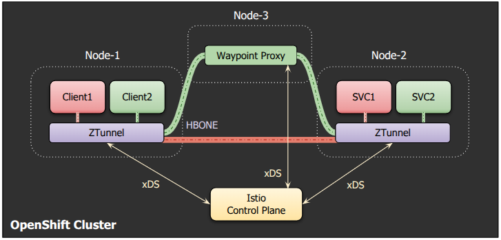 Traffic visualization when a waypoint is involved in the datapath