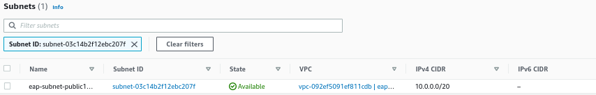 The Subnets page shows one configured subnet.