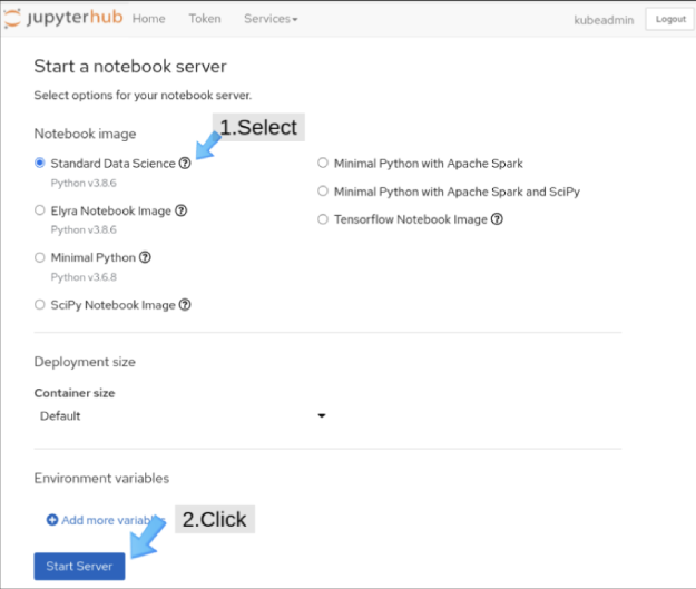 Start the server for the Standard Data Science notebook.