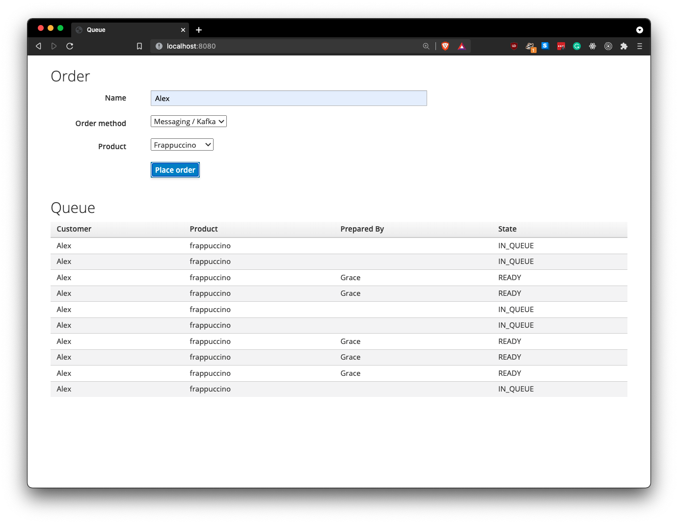 The Messaging/Kafka order method allows you to place multiple orders that can be handled later.