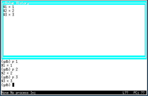 The Value History screen displays values in GDB dynamically.