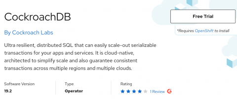 Red Hat Marketplace CockroachDB Free Trial
