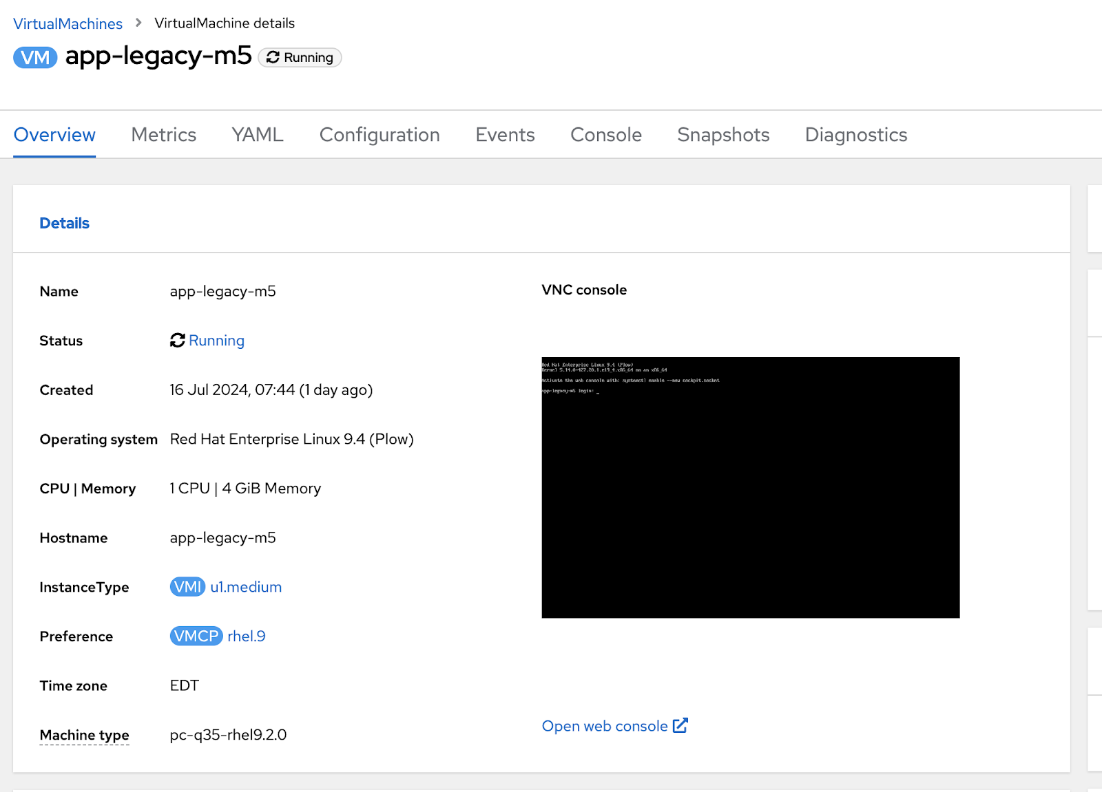 The VirtualMachines > VirtualMachine details page.