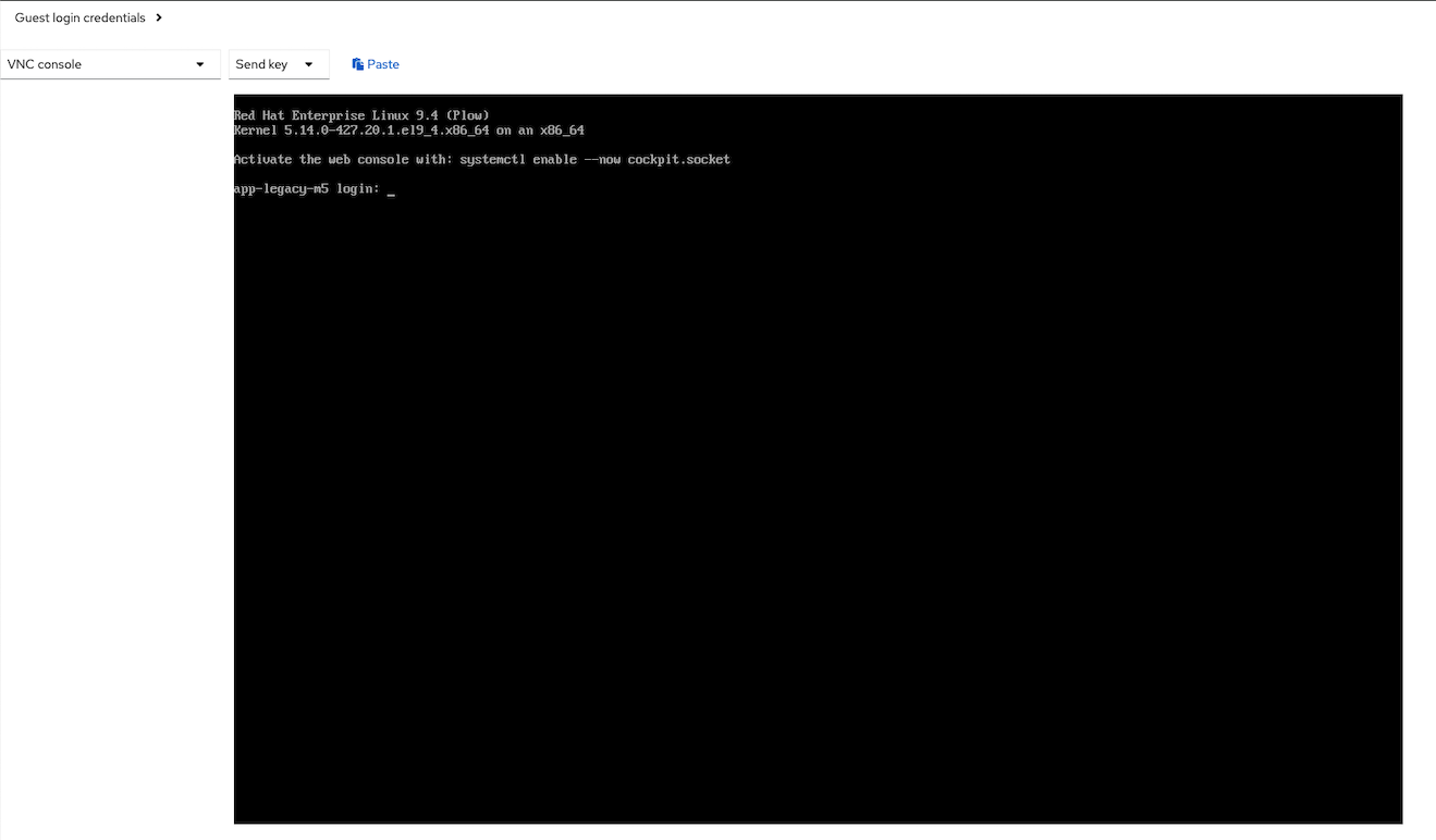 The result of clicking VNC Console in the OpenShift cluster.